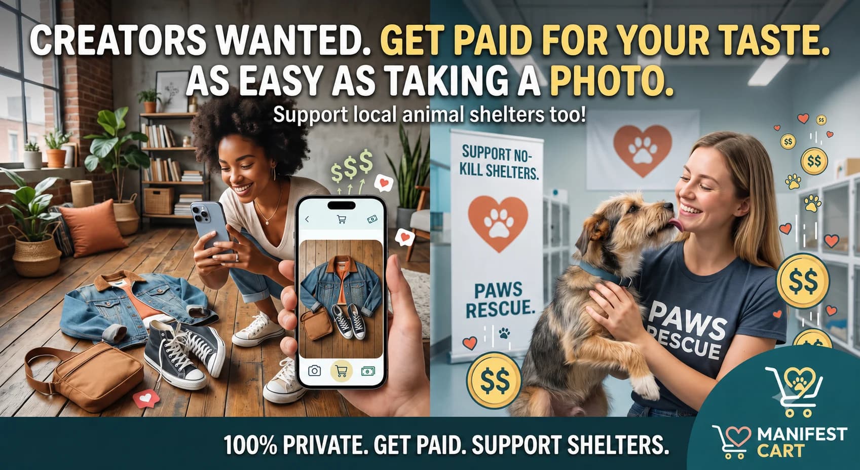 Creators wanted. Get paid for your taste, as easy as taking a photo. Support local animal shelters too.