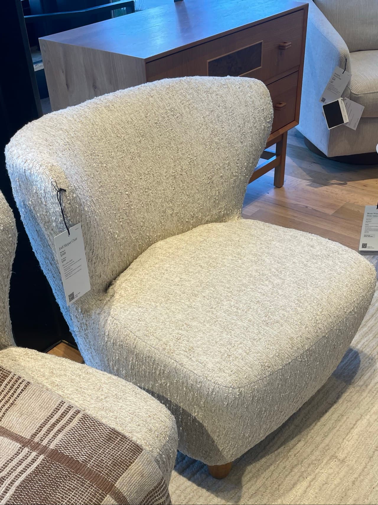White Fabric Armless Chair