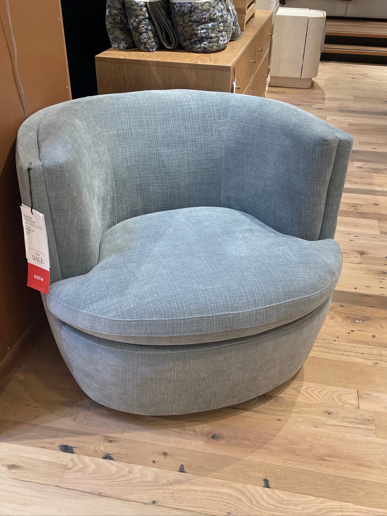 Light Blue Upholstered Swivel Barrel Chair