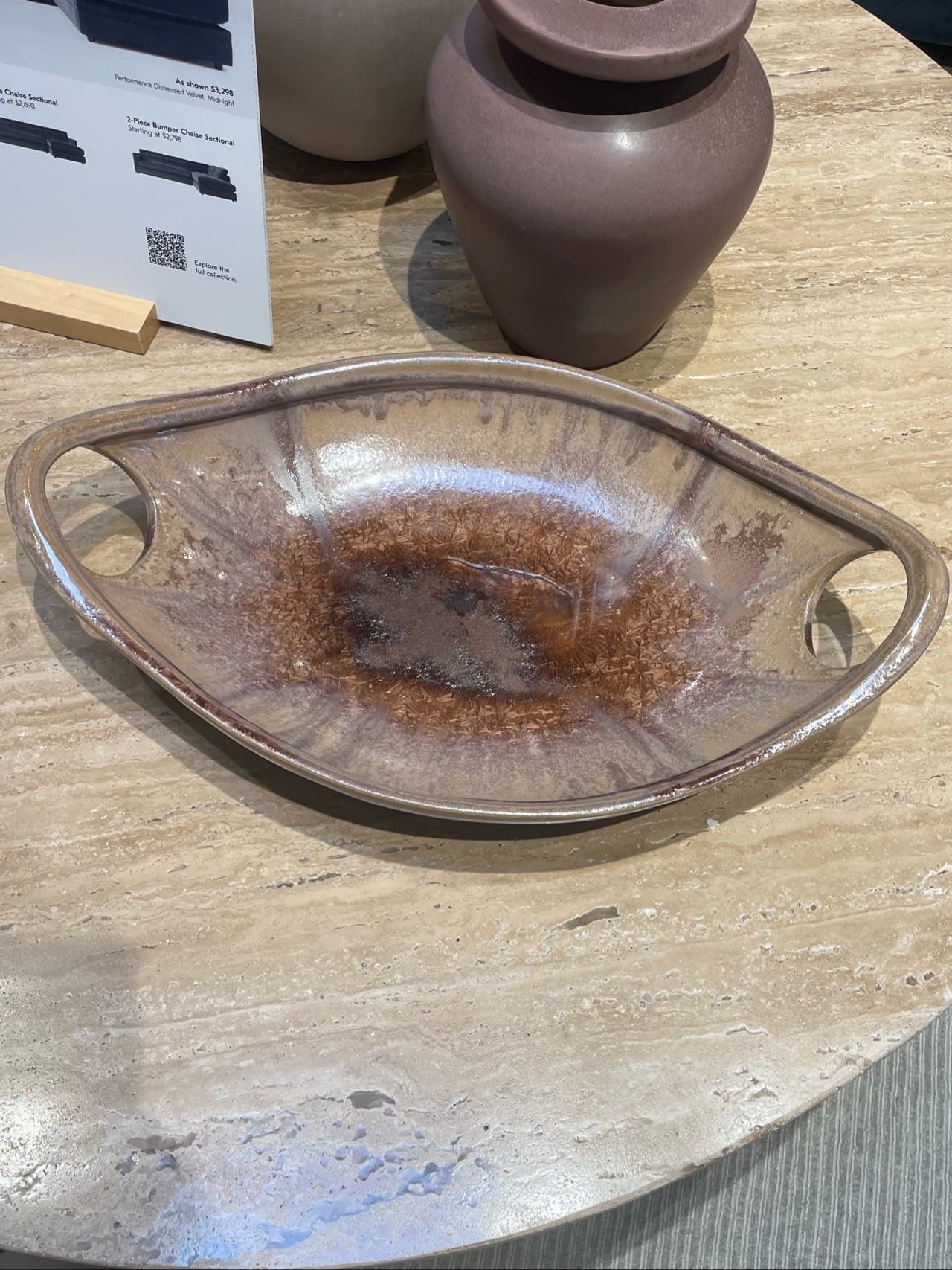 Brown Ceramic Oval Bowl