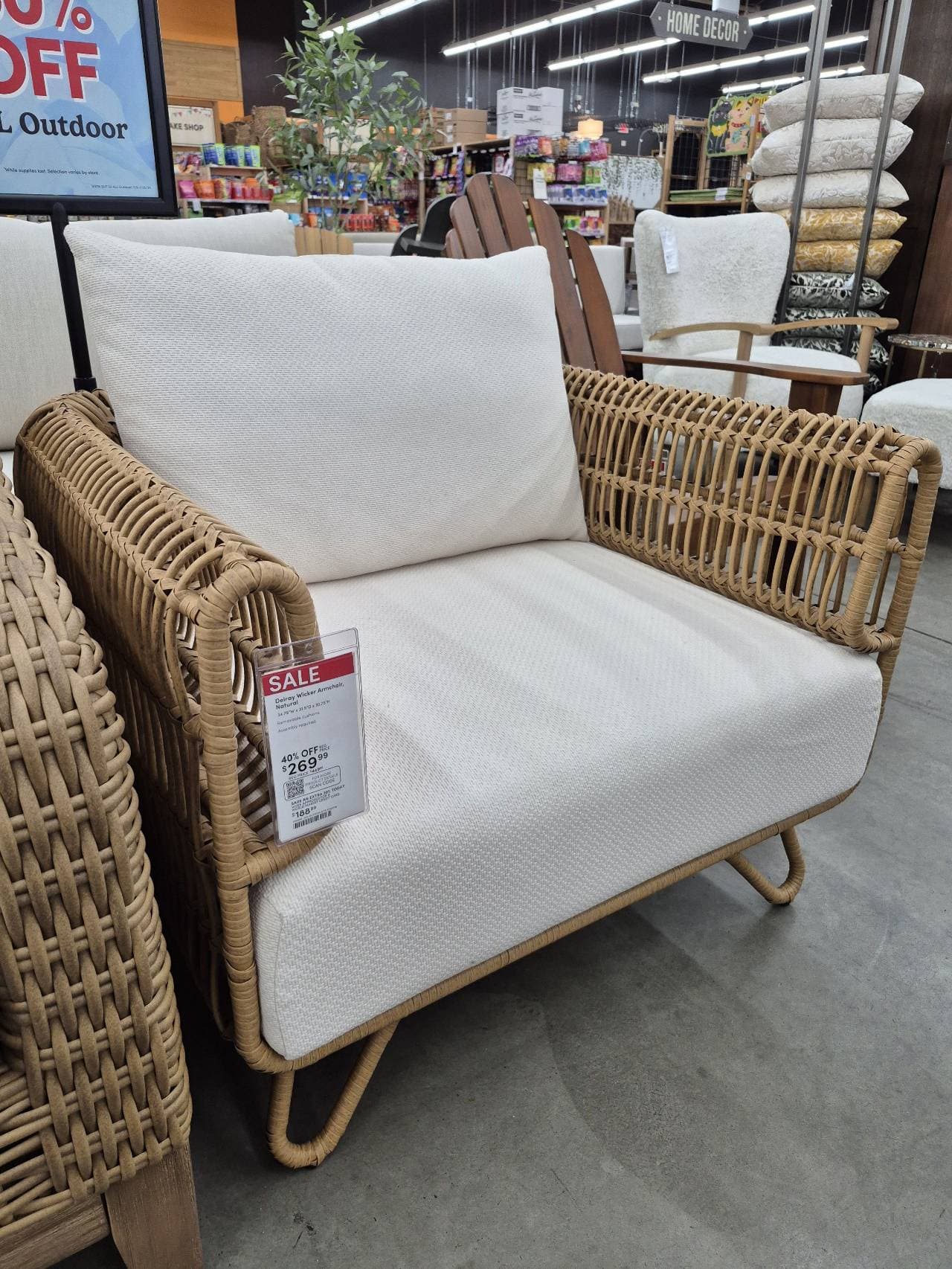 Wicker Armchair rattan white cushions
