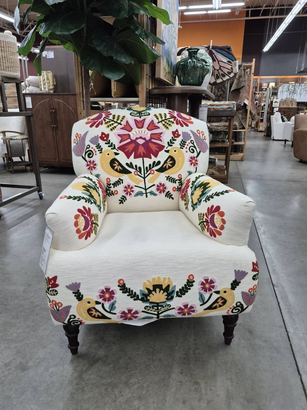 Lovely artist chair Floral Accent Chair floral pattern white background bird motif
