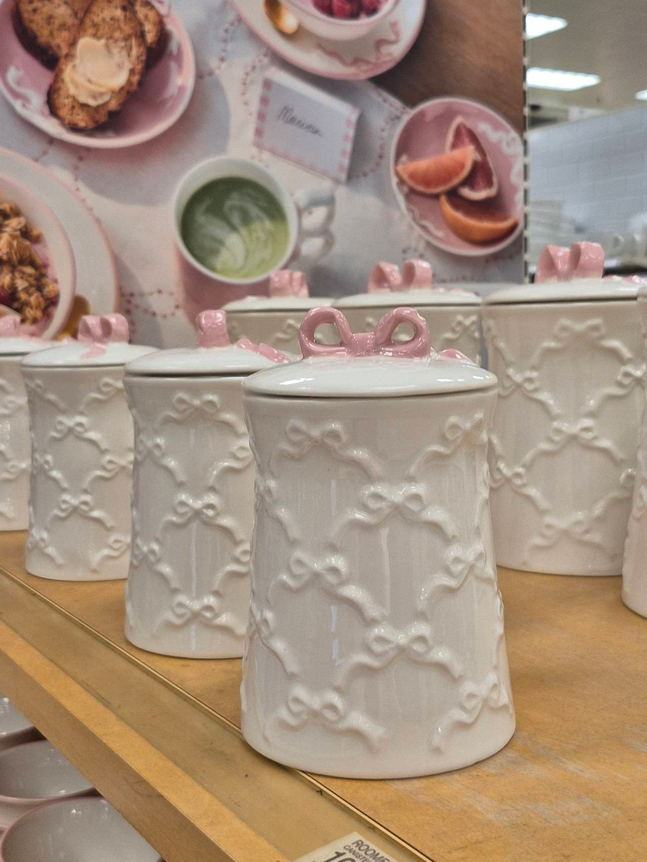 White Ceramic Canister with Pink Bow