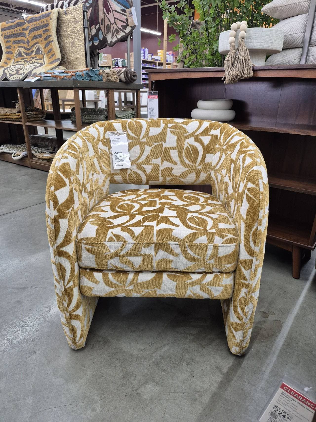 Yellow and White Patterned Barrel Chair