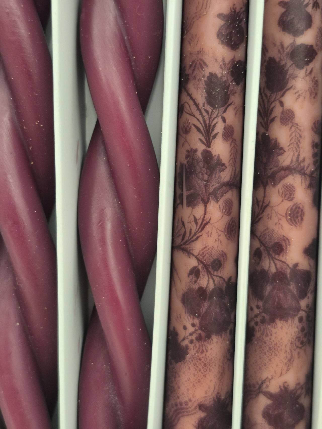 Beautiful taper candles Twisted and Floral Taper Candles purple