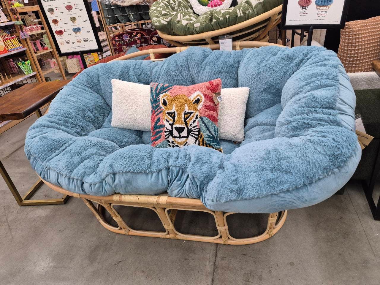 Double Papasan Chair blue plush
