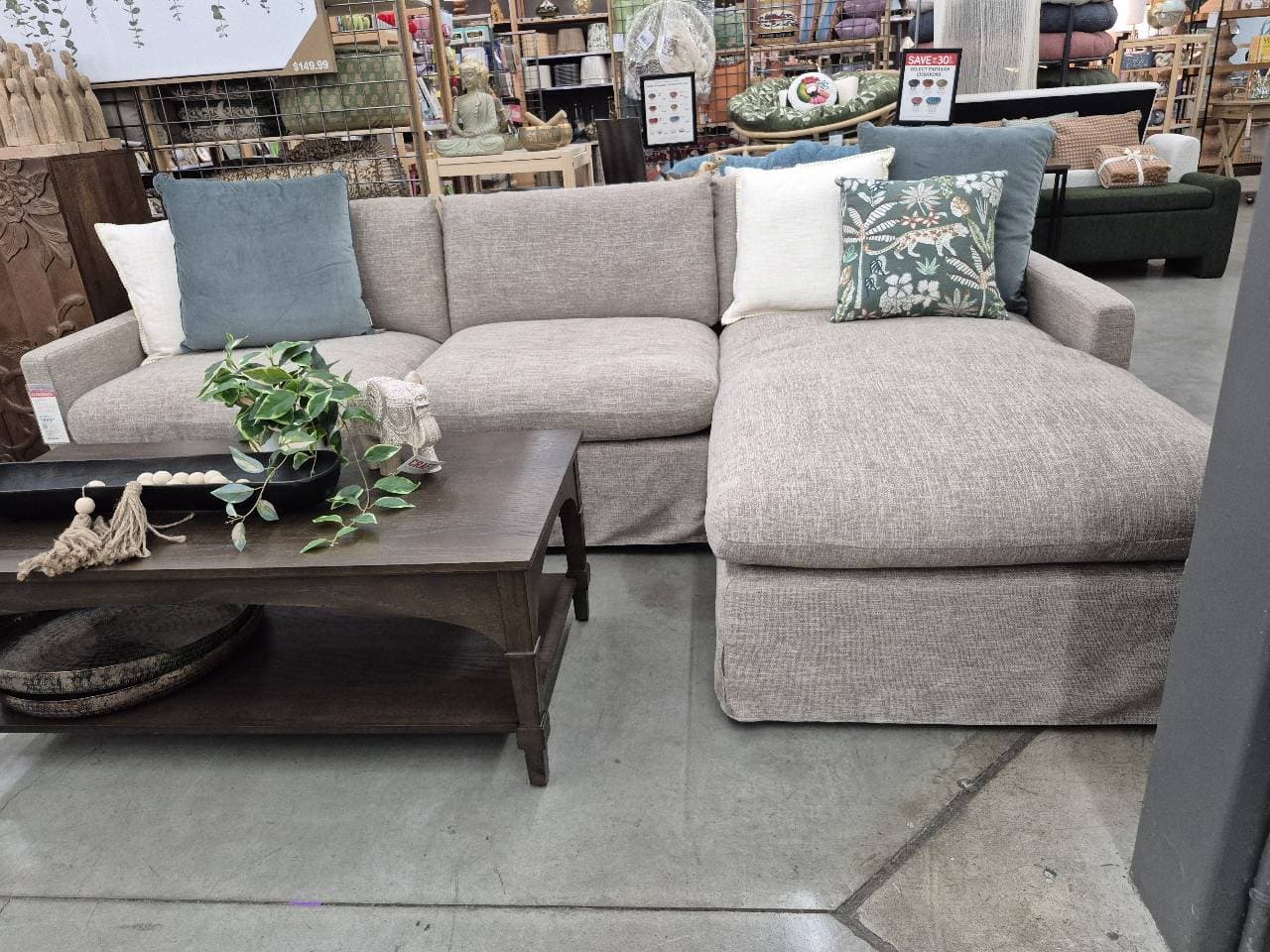 Grey Fabric Sectional Sofa with Chaise