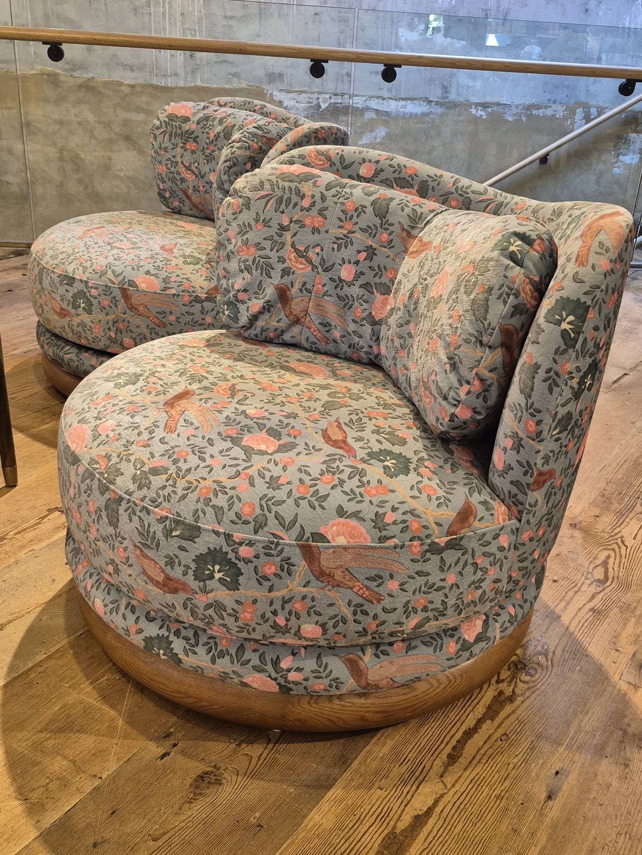 Floral club chair Floral Armless Chair floral pattern round seat bird pattern