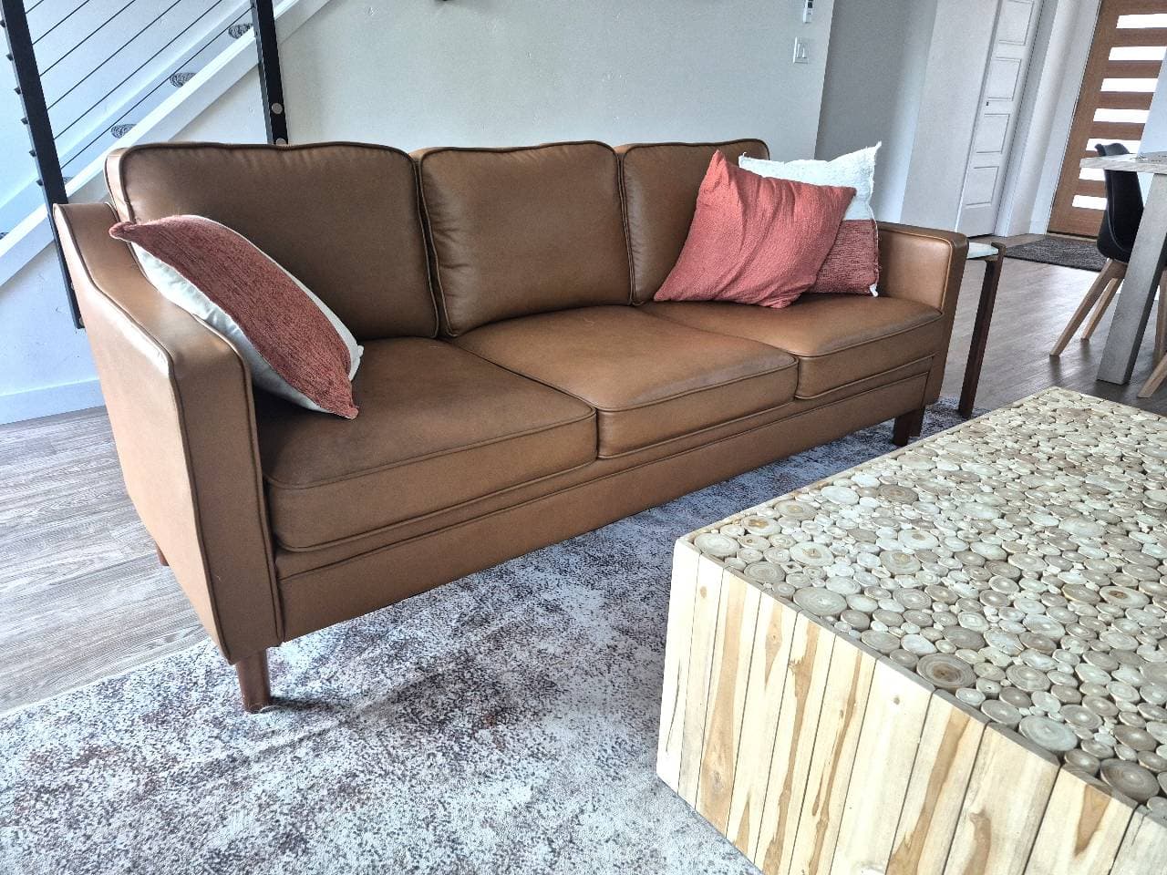 Leather sofa mid century Brown Leather Sofa three-seater