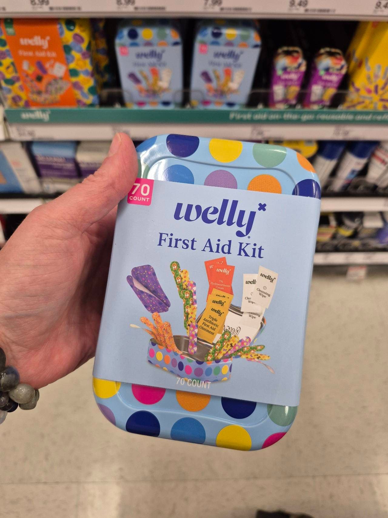 First Aid Kit polka dot tin blue