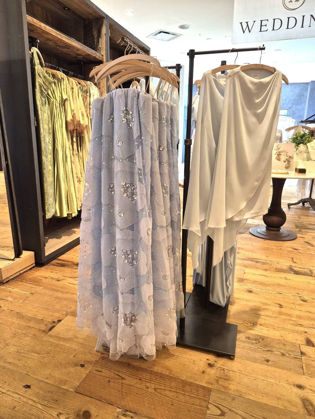 Light Blue Sequined Floral Maxi Dress floral pattern