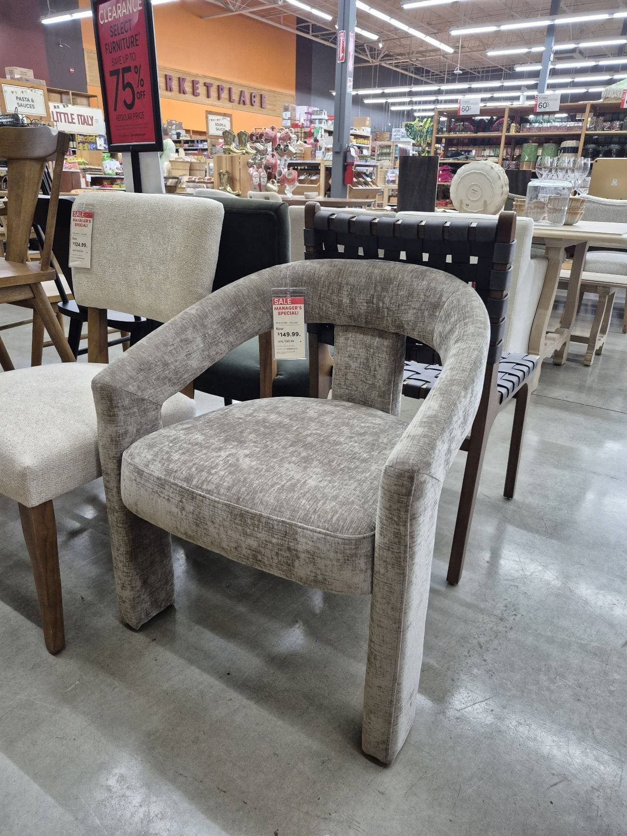 Grey Upholstered Armchair curved back
